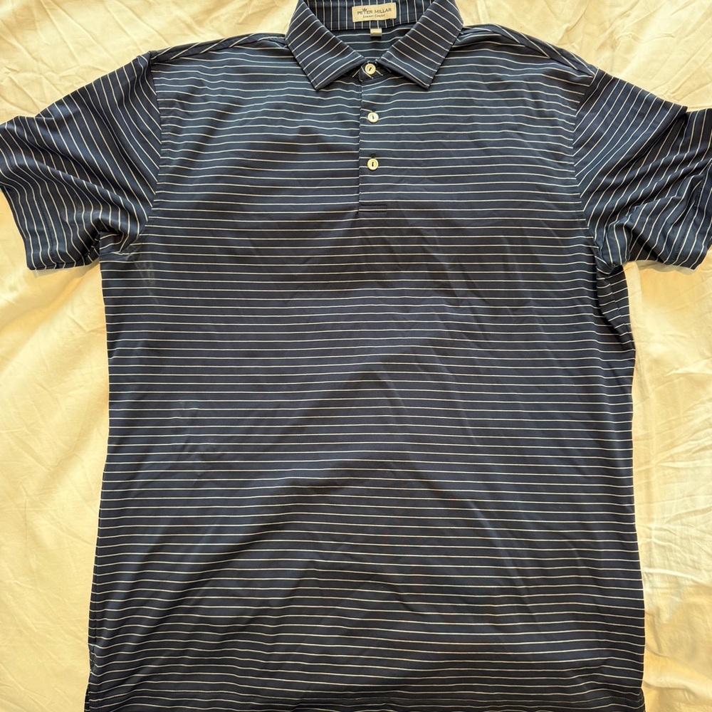 Men's Striped Polo Shirt - Navy Blue